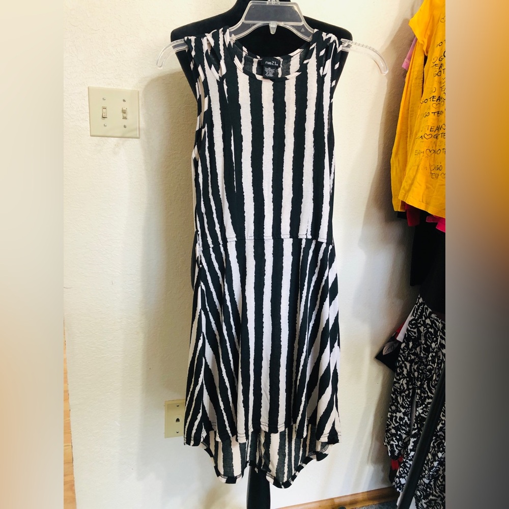 Rue21 Black and White Vertical Stripe Midi Dress